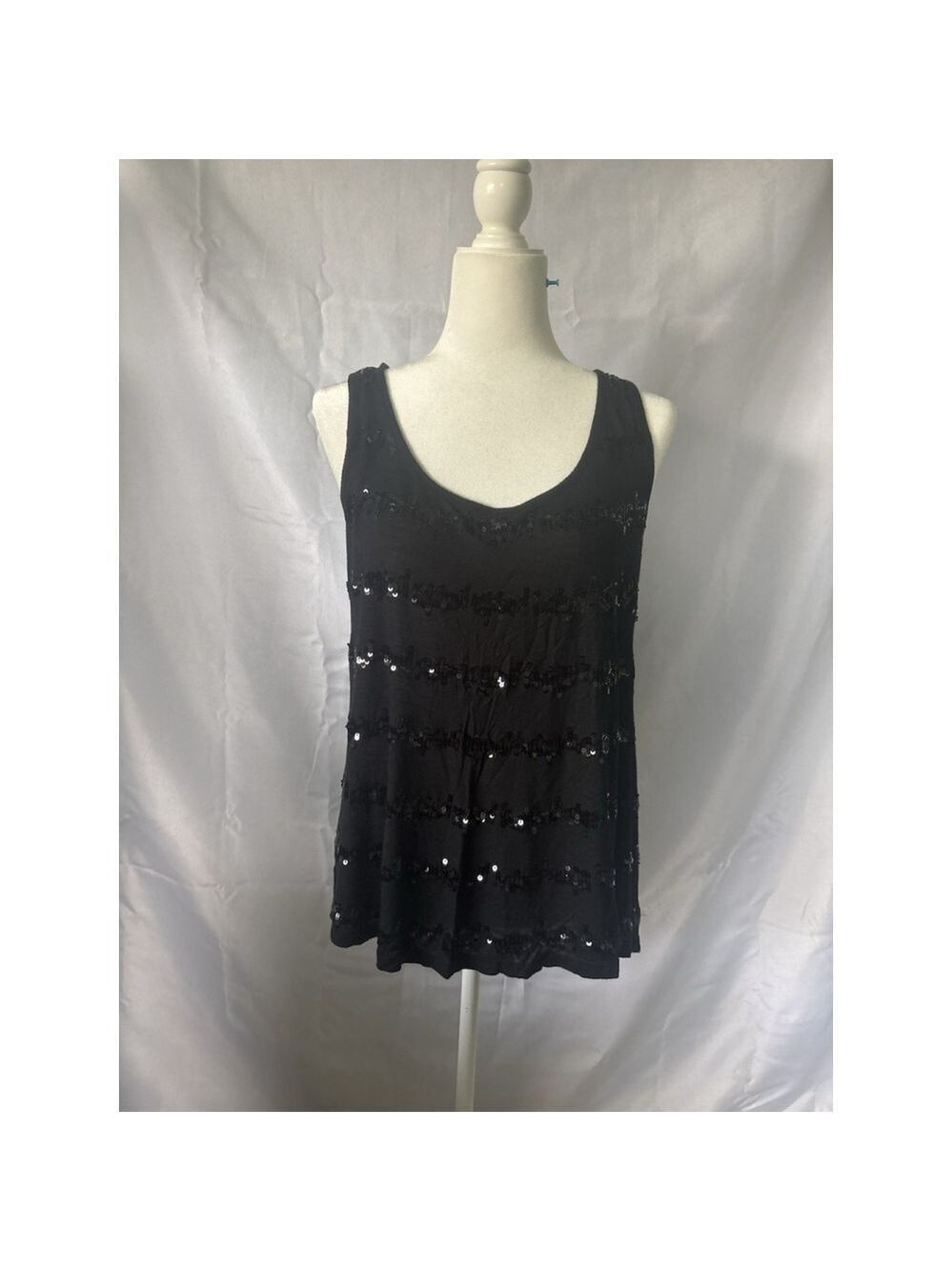 Black Sequin Striped Racerback Tank Top Scoop Neck Party Clubwear Y2K Festival